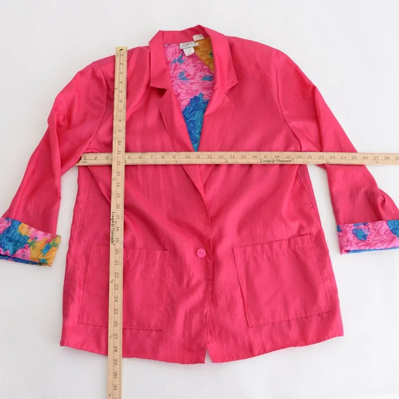 Vintage TanJay 80's Neon Pink Floral Lined  Button Up Two Piece Tracksuit M - Picture 4 of 15